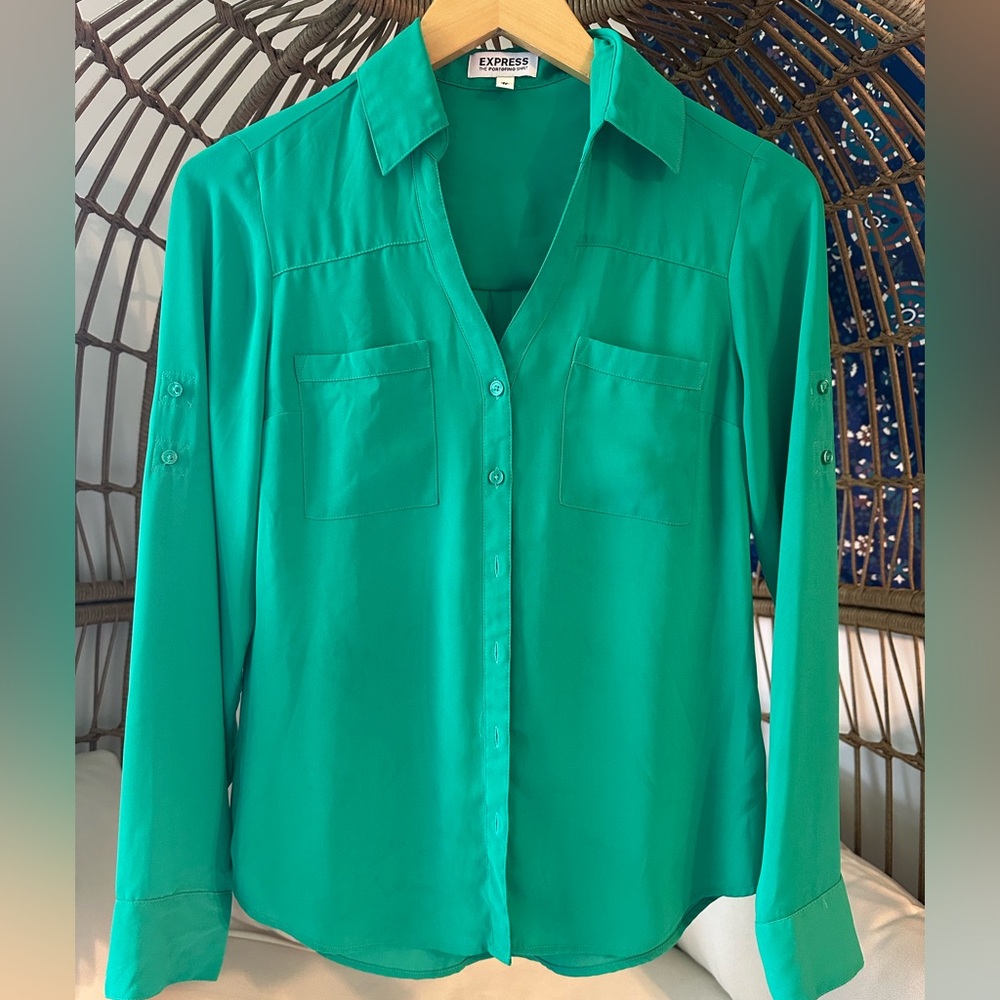 Express Women's Teal Button-Down Shirt